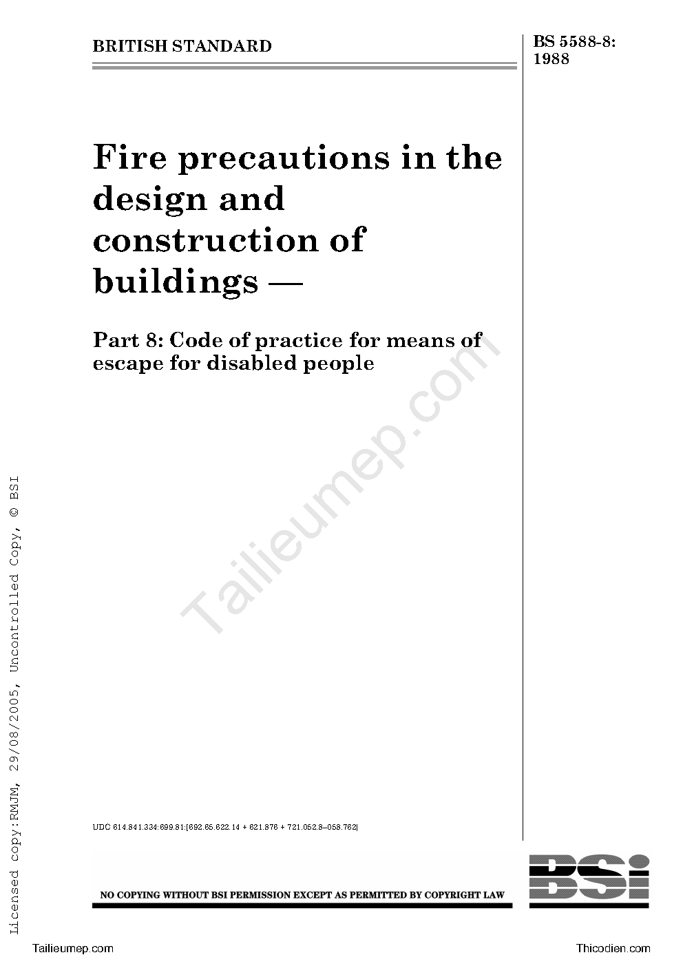 BS 5588-8 1988 Fire precautions in the design and construction